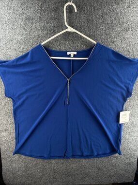 NWT 89th & Madison Blouse Top Women Solid Blue 1/2 Zip Sleeveless 2X Plus